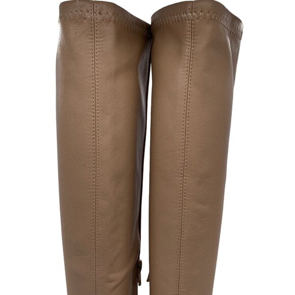 Jeffrey Campbell Knee High Boot Tan Sz 8 Dauphin Square Toe Platform Chunky - Picture 13 of 15